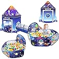 3 in 1 Rocket Ship Play Tent with Ball Pit Tunnel for Kid Astronaut Space 3PC Playhouse Indoor Outdoor Foldable Pop Up Tent Set Bluey Toddler Toys for Boy Girl Baby Child Birthday Party