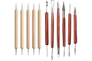 WNV Pottery Polymer Clay Tools, 11 Pcs Modelling Clay Sculpting Tools, 6pcs Stainless Steel Clay Sculpting Tools with 5pcs Wooden Handle Ball Stylus Dotting Tools for Engraving, Embossing, Shaping