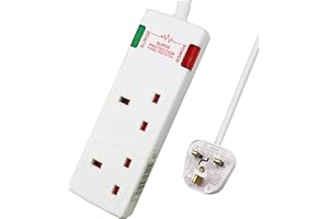ExtraStar 2 Way Double Socket Power Mains Extension Lead 1M Metre Cable - Surge Protected British Approved 13A - White