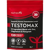 Nutravita Testosterone Male - Natural Boosts Testosterone | Zinc, Maca Root Extract, Fenugreek, Ginseng - 120 Vegetable Capsu