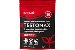 Nutravita Testosterone Booster TestoMax con Ginseng - Potente Manutenzione del Testosterone – 13 ingredienti Attivi e Vitamine tra cui Zinco, Fieno Greco, Ginseng e Magnesio – 120 Capsule