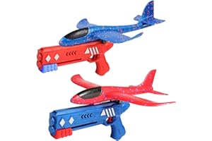 Idota Avion Polystyrene 2pcs, Avion Jouet avec Pistolet Catapulte Enfant Jeux Extérieur, Maquette Cadeau Anniversaire Cadeau Garcon Fille 3-12 Ans et Plus