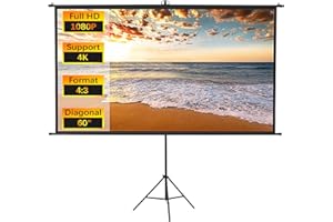 INMOZATA 60 inch Projector Screen and Stand/Wall/Ceiling Mounted Projection Screen Outdoor Indoor with 4:3 Matte White Screen & Ambient Light Rejecting Movie Screen for Garden Camping Home Theater