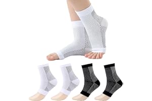 NHCDFA 4 Pairs Functional Socks for Neuropathy,Neuropathy Socks Compression Socks,Extra Wide and Long Plantar Fasciitis Socks for Women & Men,Breathable for Plantar Fasciitis Relief and Sports (Black+White)