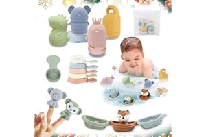 JIDAYOEU Jouet Bain Bébé, Lot de 16 Jouets de Bain Aspergeurs en Silicone, Jeux de Bain Bebe Animaux, Jouets pour Plage ou Plein Air, Jouets Empilables Enfant Jeux Educatif 1 2 3 Ans, Idéal Cadeaux pour Bébé