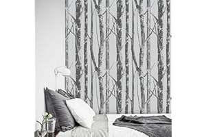 JOLIHOME Bianco e Nero Carta da Parati Autoadesiva Alberi di Betulla Adesivo Murale Staccare e Attaccare Carta a Contatto Plastica Adesiva Film in Vinile Rotolo per Bagno Decor 44.5x500cm