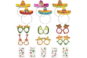 TIMJJG Set di oggetti di scena messicani da 12 pezzi, 5 adesivi, festa a tema messicano, oggetti di scena per il trucco, fasce decorative per bambini, adatte per la decorazione di feste, mascherate