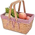 Angju Picnic Basket, Natural Woven Basket with Double Folding Handles, Woodchip Basket & Organizer Blanket Storage for Egg Gathering, Wedding, Candy Gift & Toy