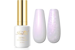 Imtiti Smalto Semipermanente Glitter, 15ml Smalto Semipermanente Unghie Bianco Pearl Glitter UV Led Soak Off Smalto Gel Unghie UV Naturale Gel Nail Polish Per Uso Professionale e Domestico