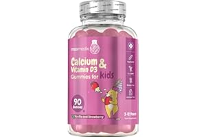 MAXMEDIX Calcium and Vitamin D for Kids | 90 Tasty Gummies | Natural Strawberry & Vanilla Flavours | 45 Days Supply | Vegetarian Calcium for Kids Aged 3-12 Years | Easy to Chew, Gluten-Free & Lactose-Free