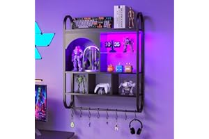 cointwo Floating Shelves with Lights, Led Shelves for Wall, Gaming Display Shelf, Lighted Bar Shelves, Arched Shelf for Collectibles, Sturdy Fast Assembly Great Weight Capacity (Black)