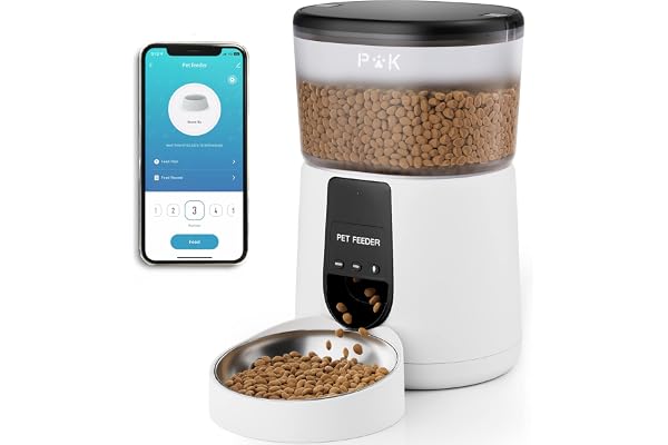 PUPPY KITTY Distributeur Croquettes Chat Automatique, 2.4G WiFi 4L Distributeur Croquettes Chat & Chien, Connecté App, Enregistrement Vocal 10S, 1-10 Repas par Jour (Blanc)