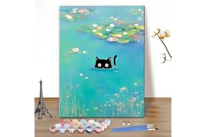 MEIYUDA DIY Paint by Numbers for Adults Funny Cat, Lake Paint by Numbers Kits, Arts and Crafts for Beginner, Drawing Paintwork Wall Art 40x50cm(Without Frame)