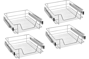 SAILUN Pull-Out Wire Baskets 500mm Wide Cabinet Slide Out Wire Storage Drawers for Kitchen, Pantry, Bathroom Cabinets, Base Larder Organiser Size: 470 * 440 * 140mm Silver Set of 4