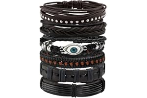 Manfnee 6-12Pz Braccialetto Intrecciato Pelle PU Bracciale Fascia Vintage Punk Goth Rock Uomo Donna
