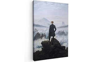 MuchoWow© Bild auf Leinwand Groß 80x120 cm XXL Schlafzimmer Bilder Wand Deko Wohnzimmer Modern Wanddeko Bilderwand Geschenk Alte Meister - Kunstdruck - Friedrich - Der Wanderer über dem Nebelmeer