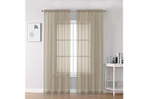 Chyhomenyc Taupe Sheer Curtains 84 Inch Length 2 Panels, Light Filtering Soft Airy Voile Rod Pocket Sheer Window Drapes for Bedroom Living Room, Each 42Wx84L Inches