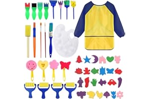 RHINOCEROSDANCE Malset für Kinder 47 Stück Schwammbürste Werkzeug Kinder Ungiftig und Waschbar Kinderspielzeug DIY Malen mit Wasserdichter Schürze