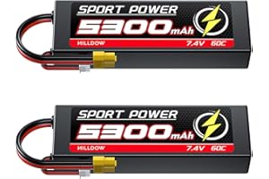 Hilldow M39 RC Batería 2S LiPo 5300mAh 7.4V con Conector Deans XT60, 2 Pack Batería Lipo Recargable para Coches RC Camión Buggy