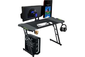 UISEBRT Spelbord med LED – 120 x 60 x 74 cm spelskrivbord LED-datorbord med kolfiberyta ergonomiskt spelbord upp till 150 kg för sovrum kontor