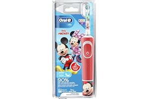 Oral-B Kids Mickey - Cepillo de dientes eléctrico para niños a partir de 3 años, 2 modos de cepillado para el cuidado dental, cerdas extra suaves, 4 pegatinas, color rojo