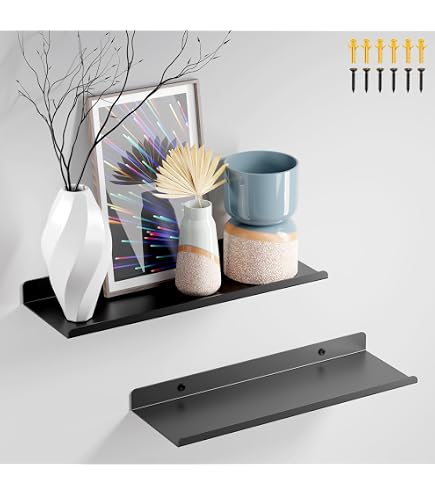 Lot De 2 étagères Murales Métal Noir 30 Cm - Porte Jusqu'à 10 Kg, Décoration Et Rangement