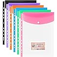 6 Pack Multicolor Punched Pockets A4 Plastic Wallets, 11 Holes Expandable Large Capacity Binder Pocket with Snap Button and Label Pocket, Plastic Envelope File Folders for School Home Office (6)