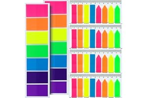 FANDAMEI 920 Pcs Neon Index Stickers - 280 Pcs Large Square Index Tabs + 640 pcs Rectangle and Arrow Sticky Notes Flags, PET Highlight Peel and Stick Flags for Marker Notes Coloured Book Tabs Labels