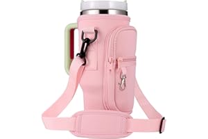 Huiguli Bolsa de Botella de Agua para Stanley Cup 40 oz, Accesorios Stanley Cup con Correa Ajustable y Teléfono Bolsillo, Soporte para Botella de Agua para Senderismo Viajes Camping (Rosa)