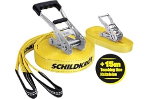 Schildkröt® Slackline 15m, with teaching line, auxiliary line for beginners, robust 5cm wide line for children and adults
