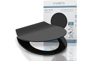 Schütte SLIM BLACK 82710, Abattant WC en Duroplast avec système d'abaissement automatique et fonction détachable, compatible avec la majorité des cuvettes WC, Noir