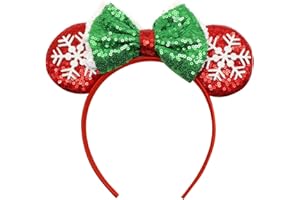 CSDPC Christmas Mouse Ears Headband, Sequin Bow Headbands for Cartoon Princess Costume Cosplay Decoration, Glitter Snowflake Hair bands Hair Accessories for Christmas Decorations Party Supplies