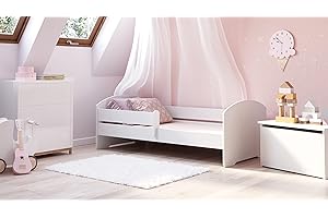 KOBI Letto per Bambini con Sponde LUK | Bianco Lettino Bambina | 160 x 80 CM | Lettino Bambino con Materasso | Lettini per una Ragazza un Ragazzo | Letto Bimbo Singolo
