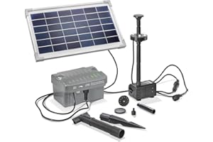 Solar Teichpumpe 8 Watt Solarmodul 300 l/h Förderleistung mit Akku und LED Beleuchtung 100 cm Förderhöhe esotec pro Komplettset Gartenteich, 101923