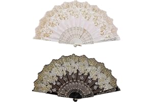 MTBRICEY Folding Hand Fans,2 Pcs Butterfly Pattern Handheld Folding Fan for Women Men,Black and White Lace Chinese Fan,Chinese Silk Fabric Handheld Fan for Wall Decoration Dancing Wedding Festival Party Gift