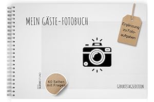 GLEDESTUND Guest Book for Birthday Photo Tasks, 60 Pages, Photo Book Birthday with Letter Including Questions, Guest Book Birthday, Photo Album, Suitable for Our Separately Available Photo Tasks