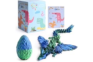 SZHHRXI Beweglicher Geflügelter Drache mit Drache,Kristall Drache Im Ei Drachen Figuren, 3D Gedruckter Drache mit Flügeln, Realistische Geheimnisvolle Drachen Spielzeug,Ewegliche Gelenke Drache mit Ei (Blau)