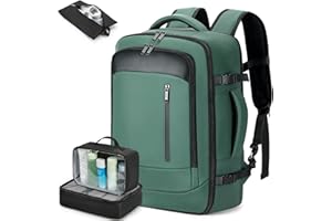 Lekeinchi Mochila Viaje Cabina Avion 40x20x25(20L) para Ryanair,Mochila Viaje Mujer Hombre - Maletas de Viaje Cabina con 3 Bolsas Organizadoras - Trabajo Negocios Viajes Escuela - Verde Oscuro