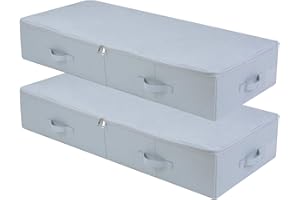 Amonsen 2er-Pack, 100X 43X 18cm, 3-seitiger Reißverschluss Unterbett, Kleiderschrank Kleidung, Schuhe Aufbewahrungsbehälter, zusammenklappbar & atmungsaktiv, Hellgrau