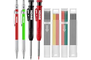 Enhon Holzbearbeitung Druckbleistift Set 4 Schreiner Bleistifte mit 40 Minen, Tieflochmarker Bleistifte mit Eingebautem Spitzer Holzbearbeitung Markierungswerkzeug (Grün, Rot, Schwarz, Gelb)