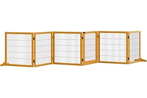 PawHut Cancelletto per Cani di Piccola/Media Taglia a 6 Pannelli Pieghevoli, Cancelletto di Sicurezza in Legno e Acciaio, 432x36x70 cm, Giallo