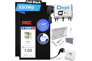 Balkonkraftwerk Komplettset mit Halterung - KLARBEIT | 2x Full Black 415w Solarpanel | 800W/ 600W Wechselrichter | Balkon Mini Solaranlage 600W | Photovoltaik Komplettset