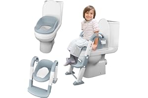 Kyoot 3-in-1 Foldable Ladder Potty Training Toilet Seat | Toddler Step Stool, Removable Seat & Training Potty | Toilet Training with Steps, Handle & Soft Cushion Design | Children & Toddlers | Grey