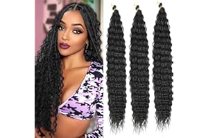 aikaa Ocean Wave Crochet Hair 24 inch Long Deep Wave Curly Braiding Hair Soft Synthetic Curly Crochet Hair For Black Women (24 Inch(Pack of 3), 1B)