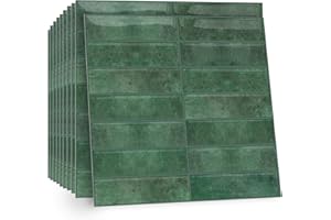 TOARTi 10 Sheets 2D Subway Tile Peel and Stick Backsplash,12×12inch Green Self Adhesive Wall Tiles Stick on Back Splash for Kitchen Bathroom Camper
