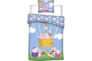 BRANDMAC Peppa Pig 'Family' Junior Size Bedlinen| Duvet Cover 100x140cm with Pillowcase 40x45cm, 100% Cotton Toddlers Cot Bedding | Official Peppa Pig Design