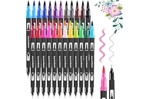 FURNIZONE Dual Brush Pen Set - 24 Farben Aquarellstifte Filzstifte Set , Manga Stifte, Kalligraphie Stifte Kit für Aquarell Handlettering Bullet Journal, Fasermaler(1-2 mm) und Fineliner(0,4 mm)