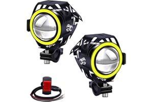 Biqing 2x Fari Moto Faretto Anteriore Giallo,U7 Motociclo del LED Fendinebbia 12V 24V Fari Ausiliari del LED Luce di Guida Add-On Fendinebbia 1 Modalità per Moto Scooter Auto Bici Camion Barca