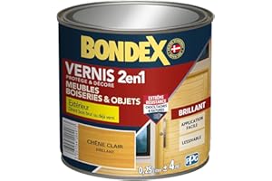 BONDEX - Vernis - Protège et Embellit le Bois - Brillant - 0,25L - Chêne clair