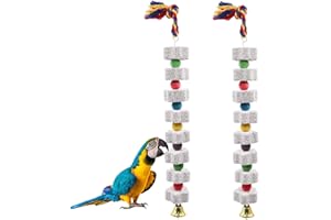 Dnoifne Pack de 2 Juguetes para Roer para Aves Grandes - Piedra de Calcio con Campanas, Accesorios para Jaulas de Loros, Periquitos, Cacatúas, Hámsteres y Conejos